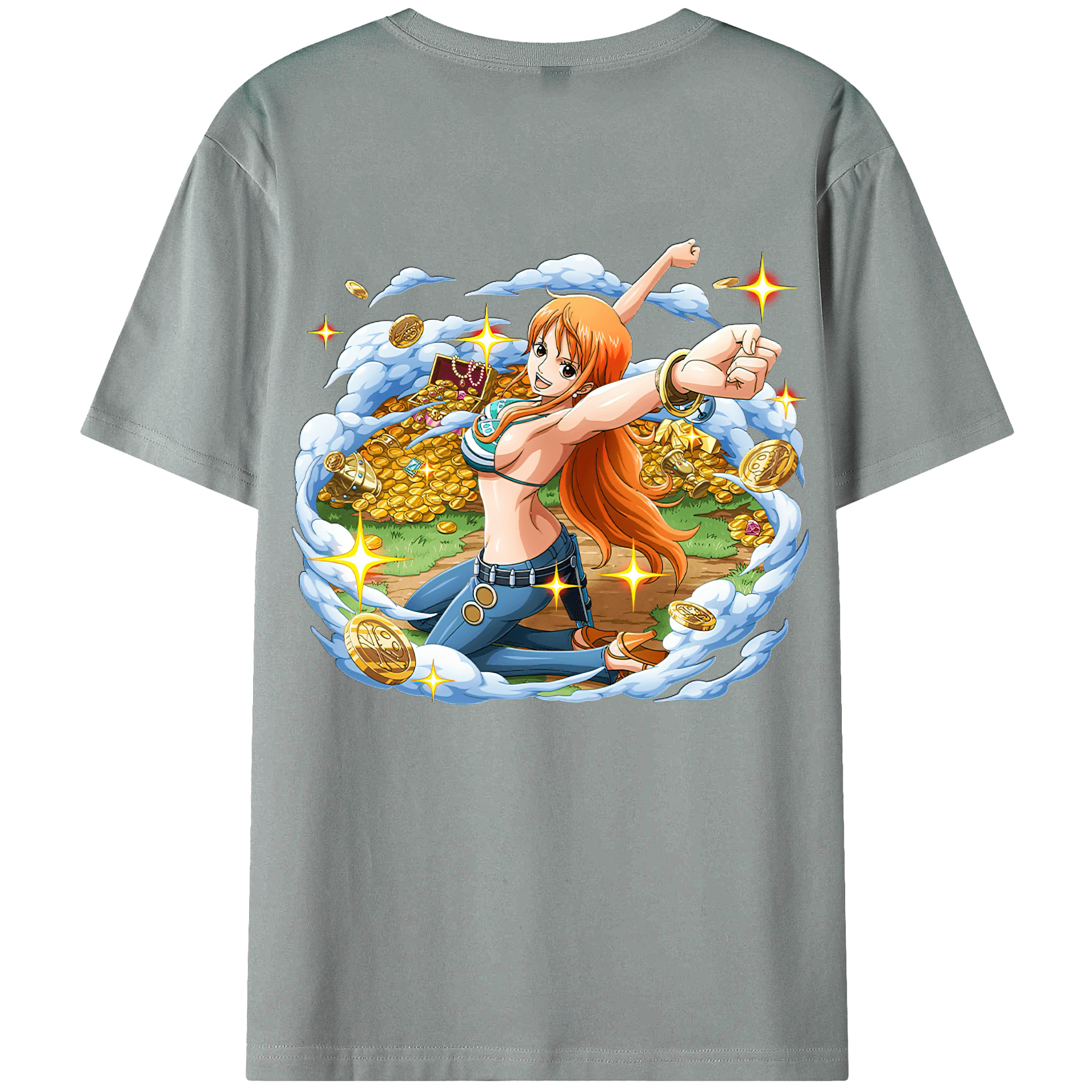 （画像用） ワンピース ナミ ONE PIECE Nami 綿100％ メンズ半袖Tシャツ（バックプリント） 通気性
